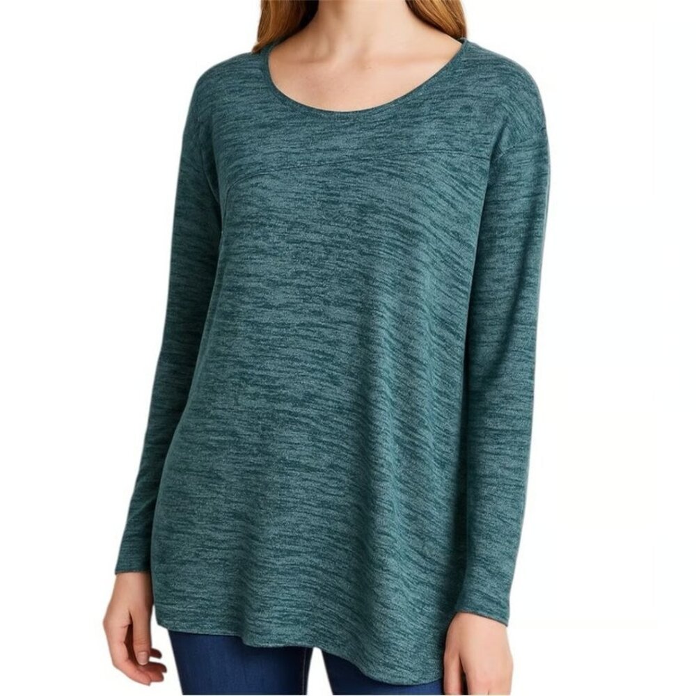 2/$30 Chico's Marled Soft Knit Long Sleeve Tunic Top Teal 12 #A1412